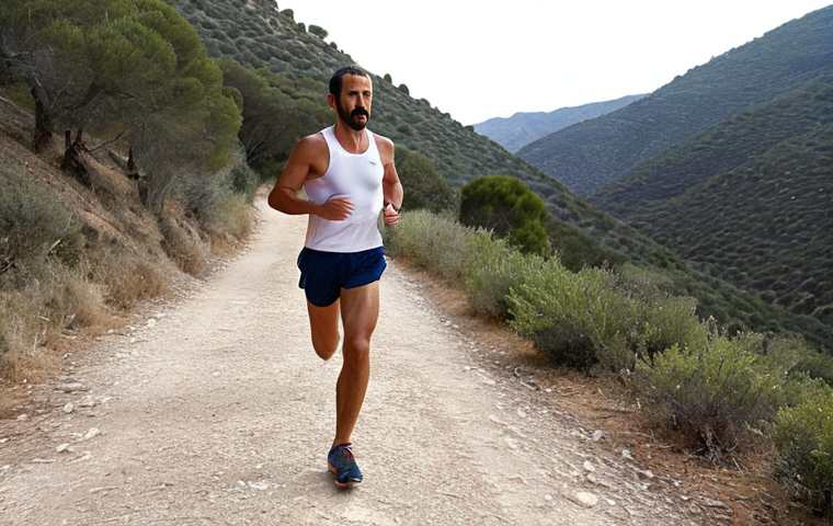 **

A runner, with strong leg muscles visible, breathing deeply and rhythmically. Focus on the abdomen expanding during inhalation. The background could be a scenic Spanish running trail. The overall feeling should be one of calm focus and powerful breathing. Caption ideas: "Respira con el diafragma, corre con el alma"

**