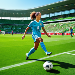 **

"A professional female soccer player, fully clothed in team uniform, kicking a soccer ball on a lush green field during a sunny day, stadium in the background filled with cheering fans, appropriate content, safe for work, perfect anatomy, natural proportions, dynamic action shot, professional sports photography, family-friendly."

**