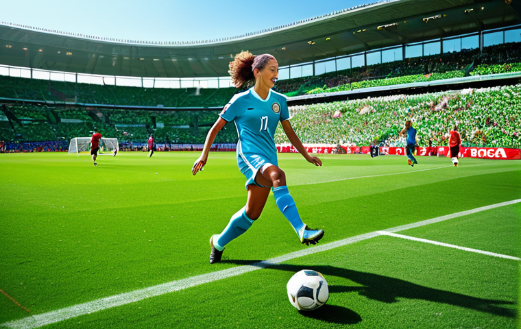 **

"A professional female soccer player, fully clothed in team uniform, kicking a soccer ball on a lush green field during a sunny day, stadium in the background filled with cheering fans, appropriate content, safe for work, perfect anatomy, natural proportions, dynamic action shot, professional sports photography, family-friendly."

**