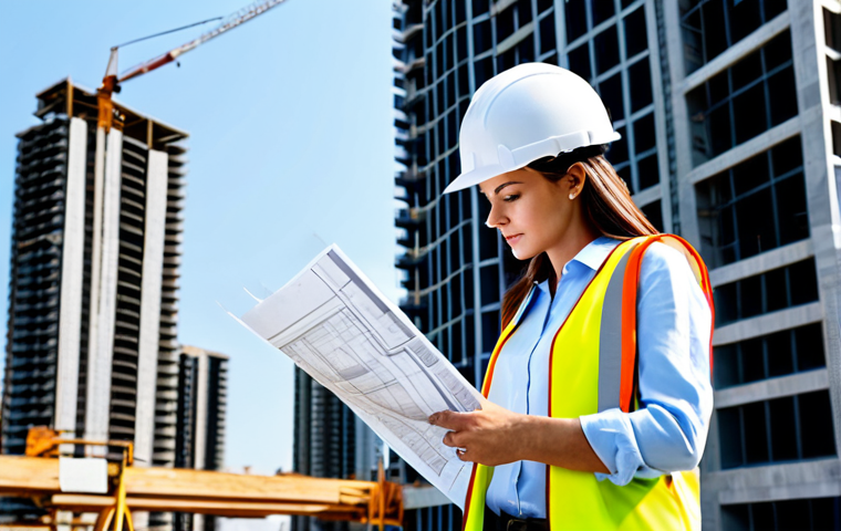 **

"A professional female architect in a stylish, fully clothed business casual outfit, reviewing blueprints on a construction site with a modern high-rise building in the background, hard hat present, safe for work, perfect anatomy, correct proportions, natural pose, professional photography, appropriate content, modest attire, family-friendly, well-formed hands, proper finger count, natural body proportions, high quality."

**