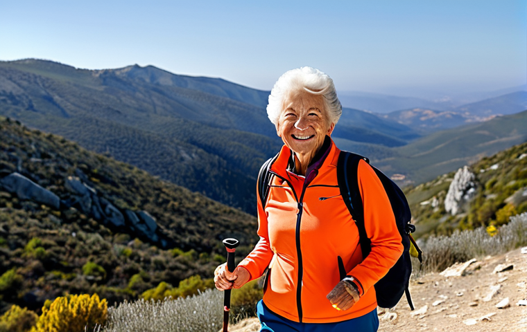 Active Senior**

"A vibrant and active senior woman, *fully clothed* in comfortable sportswear, smiling while hiking in the Sierra de Guadarrama mountains near Madrid.  She's using walking sticks.  Background shows beautiful mountain scenery. *Safe for work*, *appropriate content*, *fully clothed*, *professional*. *Perfect anatomy*, *correct proportions*, *natural pose*, *well-formed hands*, *proper finger count*, *natural body proportions*, high resolution, realistic style, Spanish landscape."

**