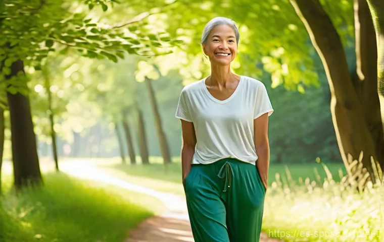 운동을 통한 스트레스 해소 - **Prompt 1: Mindful Nature Walk**
"A person in their late 20s to early 30s, gender-neutral, with...