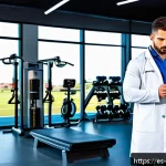 스포츠 과학 자격증 취득 - A professional male sports scientist conducting a strength and conditioning assessment in a modern g...