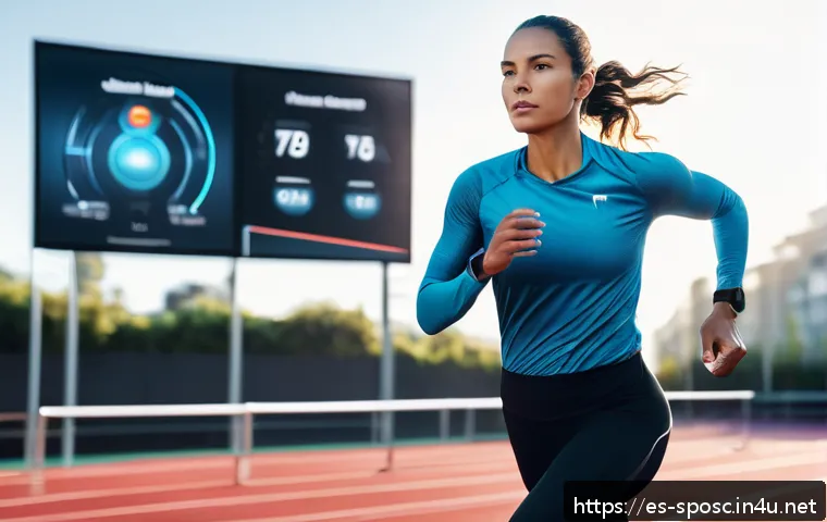 스포츠과학 연구 동향 - A professional athlete wearing smart athletic clothing embedded with biomechanical sensors, running ...