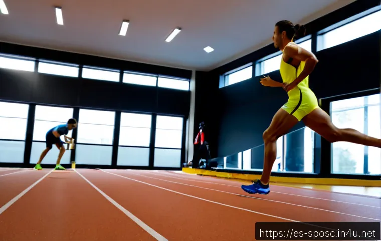 운동 기술 이론 - Photorealistic sports science training session in a modern Madrid athletic performance center, a Spa...